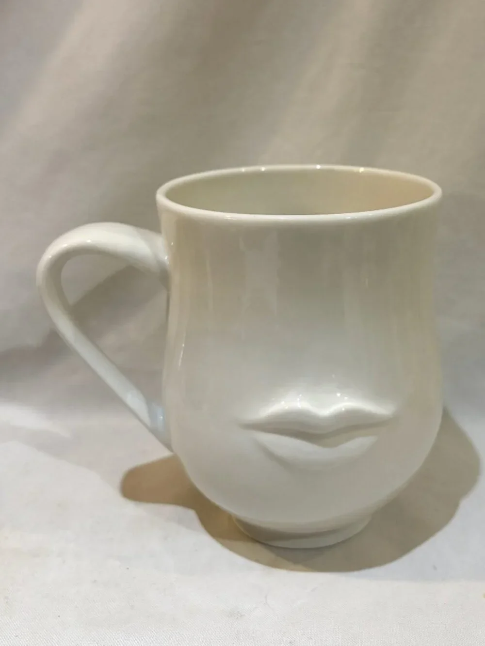 Jonathan Adler Mr & Mrs Muse Mug Sculptured Lip Mustache White Porcelain